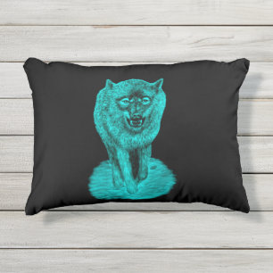 Almofada Para Ambientes Externos Lobo Negro Zangado na Noite