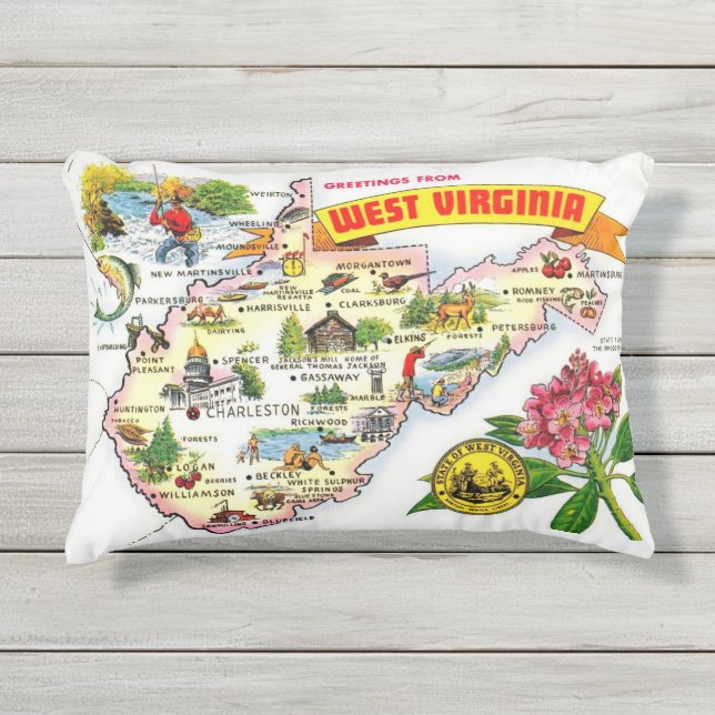 Almofada Para Ambientes Externos Mapa Antigo da Virgínia Ocidental (Frente)