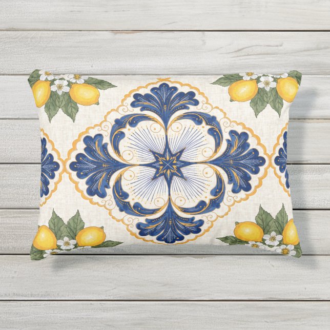 Almofada Para Ambientes Externos Mediterranean Lemon Tile Italian Talavera (Frente)