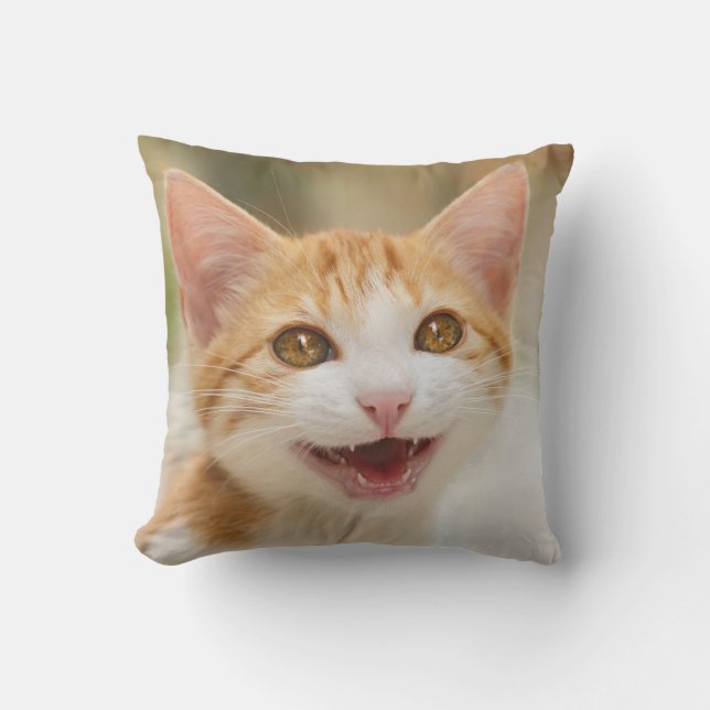 Almofada Para Ambientes Externos Meow engraçado de sorriso bonito do gato do (Frente)