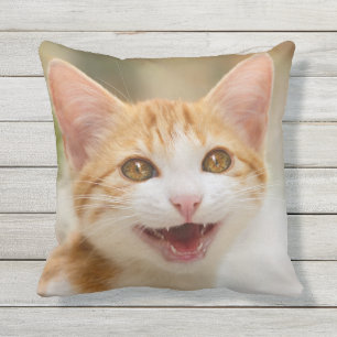 Almofada Para Ambientes Externos Meow engraçado de sorriso bonito do gato do