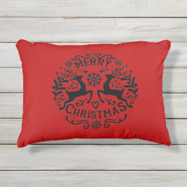 Almofada Para Ambientes Externos Merry Christmas Reindeer, Red Black