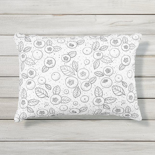 Almofada Para Ambientes Externos Mirtilos em preto e branco (Frente)