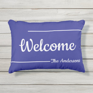 Almofada Para Ambientes Externos Modelo de Texto de Nome de Script Branco e Azul de