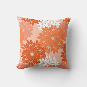 Almofada Para Ambientes Externos Modern Floral Kimono Impressão, Coral Orange, Peac