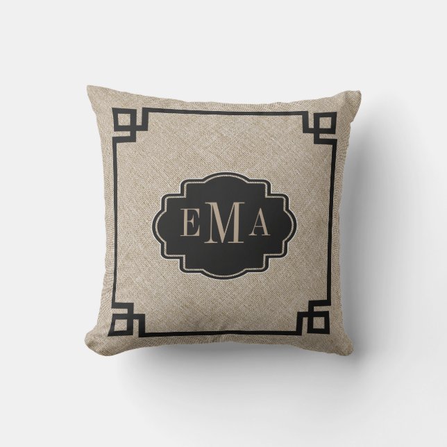 Almofada Para Ambientes Externos Moldura Geométrica Negra de Textura em Branco (Frente)