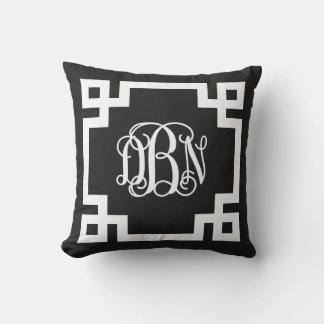 Almofada Para Ambientes Externos Monograma de Script de Chave Grego Preto e Branco