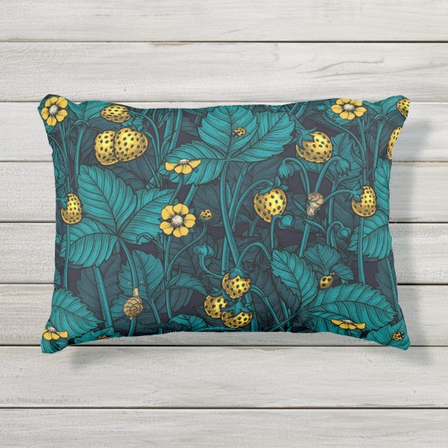 Almofada Para Ambientes Externos Morangos selvagens, amarelos e azuis (Frente)