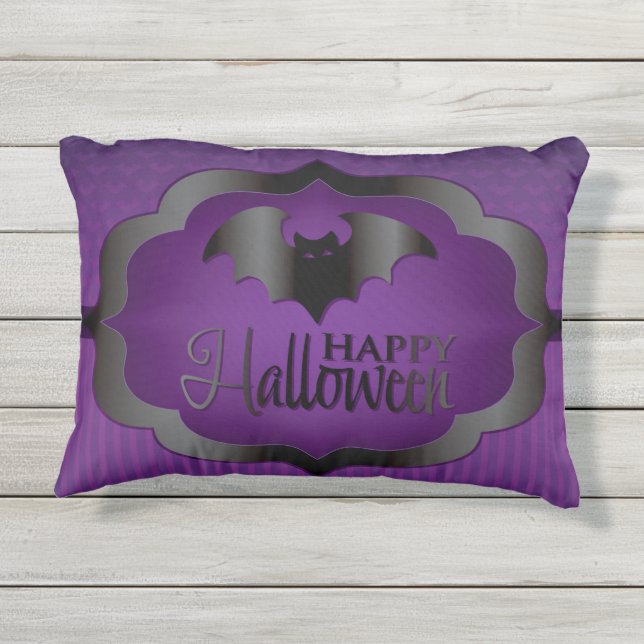 Almofada Para Ambientes Externos Morcego roxo de Halloween (Verso)