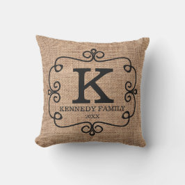 Almofada Para Ambientes Externos Nome Da Família Rustic Burlap Monogramed