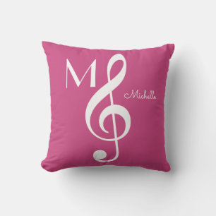 Almofada Para Ambientes Externos nota musical de clave trivial, monograma rosa