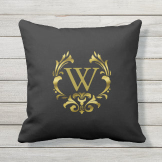 Almofada Para Ambientes Externos O emblema | do monograma da folha Dourado escolhe