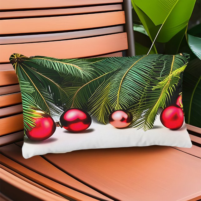 Almofada Para Ambientes Externos Ornamentos de Palmeiras de Natal Tropicais Verdes (Tropical Christmas Pillow)