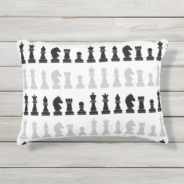 Almofada Para Ambientes Externos Padrão Branco Preto do Xadrez Geométrico Moderno (Frente)