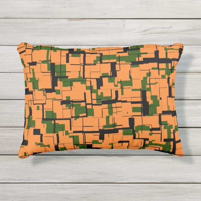 Almofada Para Ambientes Externos Padrão de Camo Digital Preto Laranja Verde (Frente)