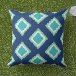 Almofada Para Ambientes Externos Padrão de Ikat de Diamante Azul-Marinho Moderno e