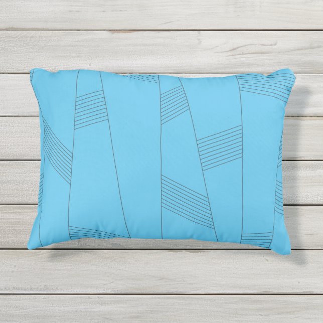 Almofada Para Ambientes Externos Padrão de linha abstrato azul, simples, elegante (Verso)