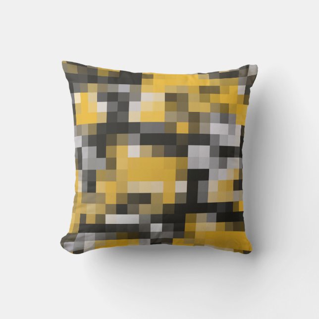 Almofada Para Ambientes Externos Padrão de mosaico preto amarelo moderno da Trendy (Frente)