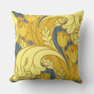 Almofada Para Ambientes Externos Padrão Dourado da Tulipa Azul da Vintage