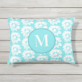 Almofada Para Ambientes Externos Padrão Floral de Verão em Água e Branco