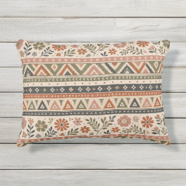 Almofada Para Ambientes Externos Padrão Floral Geométrico Boho Folk Sem Costura