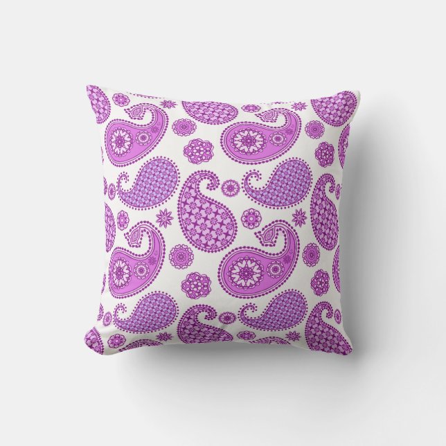 Almofada Para Ambientes Externos Paisley, violeta, roxo e branco (Frente)