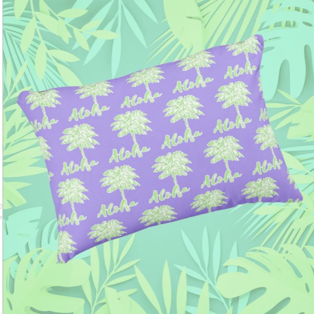 Almofada Para Ambientes Externos Palma branca verde-púrpura Aloha tropical (Criador carregado)