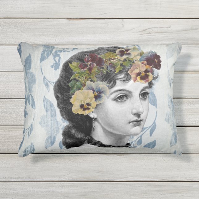 Almofada Para Ambientes Externos Pansias da Mulher Vitoriana no Tapeçaria (Frente)