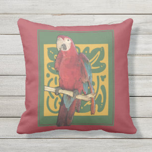 Almofada Para Ambientes Externos Papagaio vermelho de Nouveau da arte
