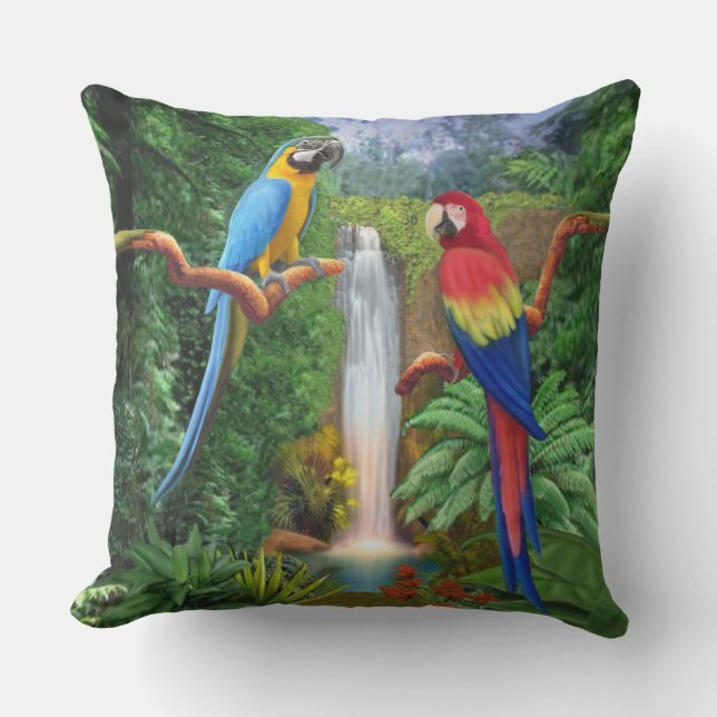 Almofada Para Ambientes Externos Papagaios tropicais do Macaw (Frente)