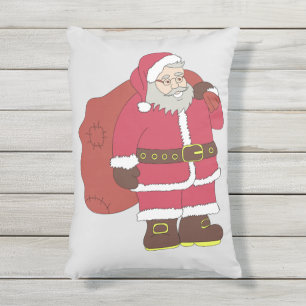 Almofada Para Ambientes Externos Papai Noel em vermelho com saco de presentes e ócu