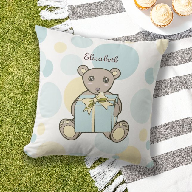 Almofada Para Ambientes Externos Pastel Blue e Yellow Teddy Bear Kids no exterior (Criador carregado)