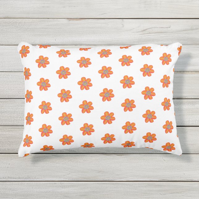 Almofada Para Ambientes Externos Pequeno Padrão de Flores Laranja (Frente)
