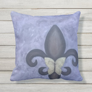 Almofada Para Ambientes Externos Periwinkle Butterfleur Borboleta Fleur de Lis