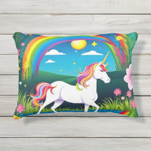 Almofada Para Ambientes Externos Rainbow Unicorn Três flores de grama do rio
