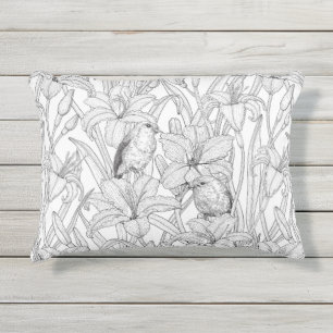 Almofada Para Ambientes Externos Robins e flores, preto e branco