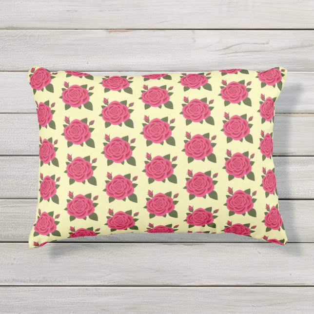 Almofada Para Ambientes Externos Rosa com Buds Pale Yellow (Frente)