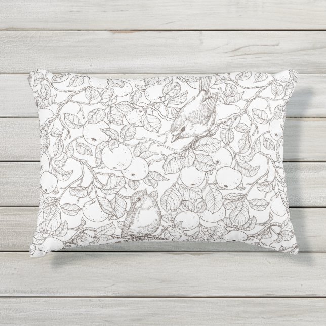 Almofada Para Ambientes Externos Rouxinóis na macieira/marrom e branco (Frente)