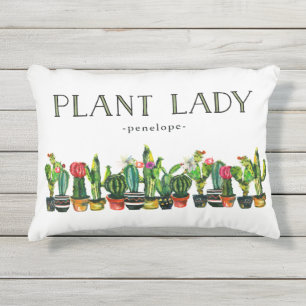 Almofada Para Ambientes Externos Senhora na moda e engraçada da planta com cacto