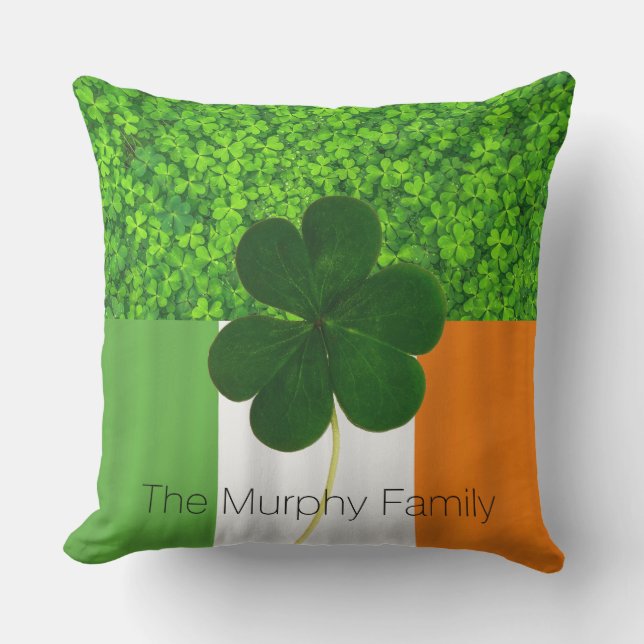 Almofada Para Ambientes Externos Shamrock Clovers Green Irish Flag Ireland Name (Frente)