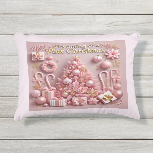 Almofada Para Ambientes Externos Sonhando com um Natal Rosa  (Frente)