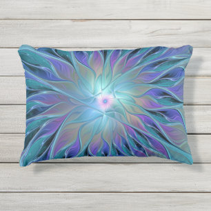 Almofada Para Ambientes Externos Sonho de Flor Roxa Azul Arte Fractal Abstrata