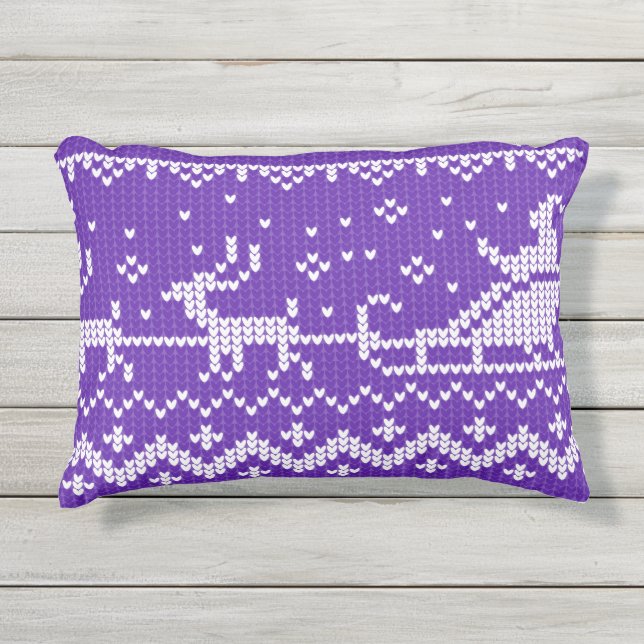 Almofada Para Ambientes Externos Suéter nojento, trenó e renas do Papai Noel (Frente)