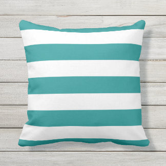 Almofada Para Ambientes Externos Teal e Listras Brancas Modernas