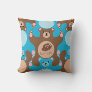 Almofada Para Ambientes Externos Teddy Bears azul castanho Monograma Kid Outdoor Tr