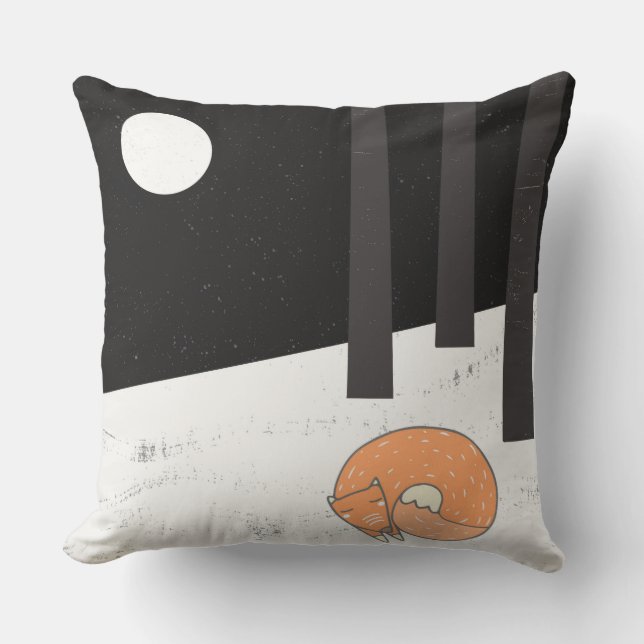 Almofada Para Ambientes Externos Tempo de inverno - Raposa dormindo - Ilustração (Frente)