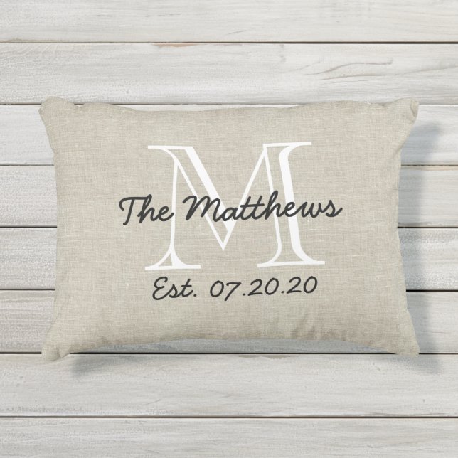 Almofada Para Ambientes Externos Travesseiro do Monograma da Família Personalizada  (Frente)