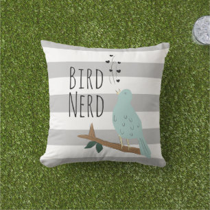 Almofada Para Ambientes Externos Travesseiro exterior listrado do nerd do pássaro
