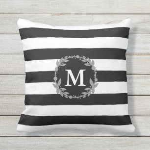 Almofada Para Ambientes Externos Travesseiro Monogrammed da grande listra preto e