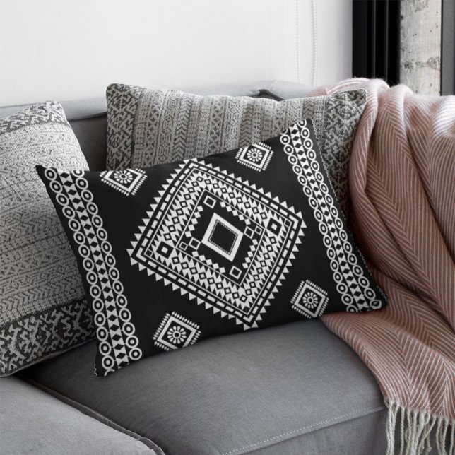 Almofada Para Ambientes Externos Tribal Asiático, Geométrico, de Branco Negro (Criador carregado)